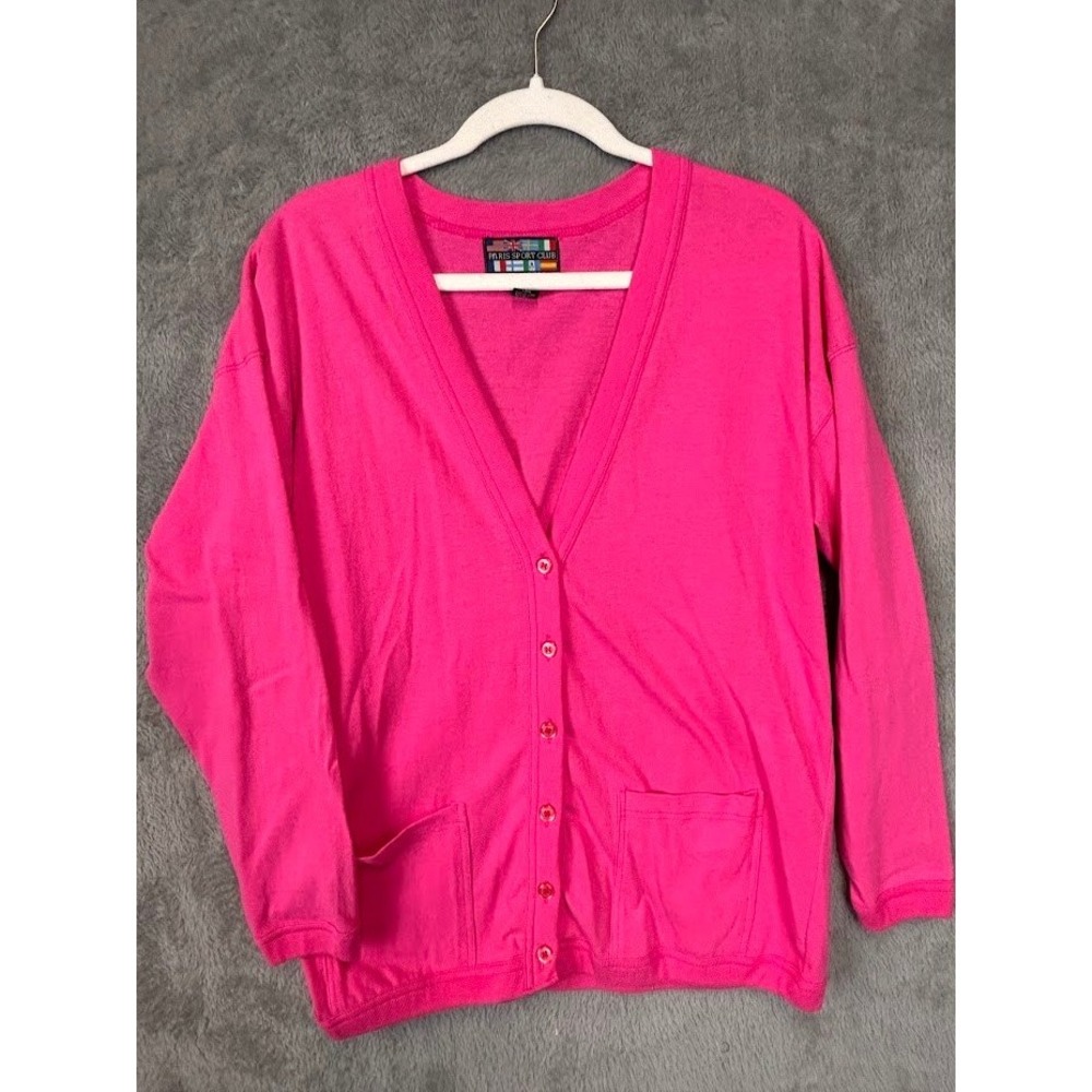 Paris Sport Club Universal Hot Pink Cotton‎ Cardigan Sweatshirt Womens Medium